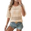 image:imageEVALESS Womens Summer Crochet Tops Half Sleeve Hollow Out Beach Vacation Clothes Resort Wear Cruise OutfitsParchment