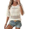 image:imageEVALESS Womens Summer Crochet Tops Half Sleeve Hollow Out Beach Vacation Clothes Resort Wear Cruise OutfitsWhite