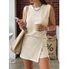 image:imageEVALESS 2 Piece Sets for Women Summer Outfits Ribbed Knit Tank Top and Split Lined Skirt Two Pieces Lounge Matching SetBeige