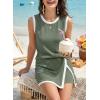 image:imageEVALESS 2 Piece Sets for Women Summer Outfits Ribbed Knit Tank Top and Split Lined Skirt Two Pieces Lounge Matching SetGreen