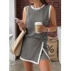 image:imageEVALESS 2 Piece Sets for Women Summer Outfits Ribbed Knit Tank Top and Split Lined Skirt Two Pieces Lounge Matching SetGrey