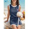image:imageEVALESS 2 Piece Sets for Women Summer Outfits Ribbed Knit Tank Top and Split Lined Skirt Two Pieces Lounge Matching SetNavy Blue