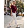 image:imageEVALESS Blouses for Women Dressy Casual Summer Button Down Shirts Short Sleeve Business Work TopsBurgundy