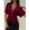 image:imageEVALESS Blouses for Women Dressy Casual Summer Button Down Shirts Short Sleeve Business Work TopsBurgundy