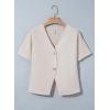 image:imageEVALESS Blouses for Women Dressy Casual Summer Button Down Shirts Short Sleeve Business Work TopsOatmeal