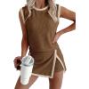 image:imageEVALESS 2 Piece Sets for Women Summer Outfits Ribbed Knit Tank Top and Split Lined Skirt Two Pieces Lounge Matching SetCoffee