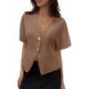 image:imageEVALESS Blouses for Women Dressy Casual Summer Button Down Shirts Short Sleeve Business Work TopsDark Khaki