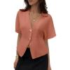image:imageEVALESS Blouses for Women Dressy Casual Summer Button Down Shirts Short Sleeve Business Work TopsFlamingo