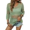 image:imageEVALESS Womens Trendy 2026 Lightweight Sweaters Crochet Hollow Out Knit Tops 34 Sleeve Beach Vacation Clothes for WomenGrass Green