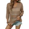 image:imageEVALESS Womens Trendy 2026 Lightweight Sweaters Crochet Hollow Out Knit Tops 34 Sleeve Beach Vacation Clothes for WomenKhaki