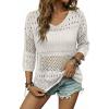 image:imageEVALESS Womens Trendy 2026 Lightweight Sweaters Crochet Hollow Out Knit Tops 34 Sleeve Beach Vacation Clothes for WomenWhite