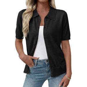 image:imageEVALESS Wool Blend Cardigan Sweaters for Women Lightweight Short Sleeve Cardigans Summer Outfits Trendy Button Down SweaterBlack