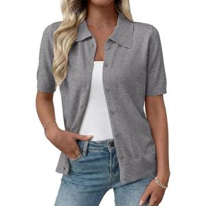 image:imageEVALESS Wool Blend Cardigan Sweaters for Women Lightweight Short Sleeve Cardigans Summer Outfits Trendy Button Down SweaterGray