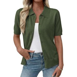image:imageEVALESS Wool Blend Cardigan Sweaters for Women Lightweight Short Sleeve Cardigans Summer Outfits Trendy Button Down SweaterGreen