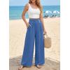 image:imageEVALESS Womens High Waisted Button Pleated Wide Leg Pants Beach Vacation TrousesAzure