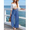 image:imageEVALESS Womens High Waisted Button Pleated Wide Leg Pants Beach Vacation TrousesAzure