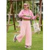 image:imageEVALESS Womens Wide Leg Palazzo Pants Casual Elastic High Waisted Cotton Gingham Plaid Culottes Trousers with PocketsApricot Pink