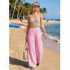 image:imageEVALESS Womens Wide Leg Palazzo Pants Casual Elastic High Waisted Cotton Gingham Plaid Culottes Trousers with PocketsPink
