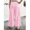 image:imageEVALESS Womens Wide Leg Palazzo Pants Casual Elastic High Waisted Cotton Gingham Plaid Culottes Trousers with PocketsPink