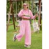 image:imageEVALESS Womens Wide Leg Palazzo Pants Casual Elastic High Waisted Cotton Gingham Plaid Culottes Trousers with PocketsPink