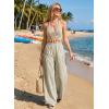 image:imageEVALESS Womens Wide Leg Palazzo Pants Casual Elastic High Waisted Cotton Gingham Plaid Culottes Trousers with PocketsSage Green
