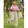 image:imageEVALESS Womens Wide Leg Palazzo Pants Casual Elastic High Waisted Cotton Gingham Plaid Culottes Trousers with PocketsSage Green