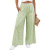 image:imageEVALESS Womens Wide Leg Palazzo Pants Casual Elastic High Waisted Cotton Gingham Plaid Culottes Trousers with PocketsGrass Green