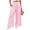 image:imageEVALESS Womens Wide Leg Palazzo Pants Casual Elastic High Waisted Cotton Gingham Plaid Culottes Trousers with PocketsPink