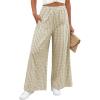 image:imageEVALESS Womens Wide Leg Palazzo Pants Casual Elastic High Waisted Cotton Gingham Plaid Culottes Trousers with PocketsSage Green