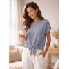 image:imageEVALESS Womens Tops Summer Cap Sleeve Tie Front Shirts 2026 Business Casual Work BlousesBeau Blue