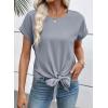 image:imageEVALESS Womens Tops Summer Cap Sleeve Tie Front Shirts 2026 Business Casual Work BlousesBeau Blue