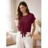 image:imageEVALESS Womens Tops Summer Cap Sleeve Tie Front Shirts 2026 Business Casual Work BlousesRed Dahlia