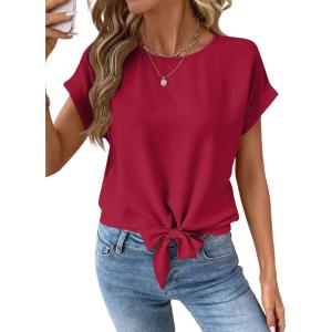 image:imageEVALESS Womens Tops Summer Cap Sleeve Tie Front Shirts 2026 Business Casual Work BlousesFiery Red