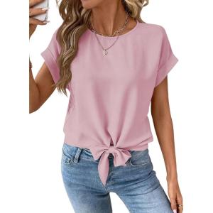 image:imageEVALESS Womens Tops Summer Cap Sleeve Tie Front Shirts 2026 Business Casual Work BlousesLight Pink