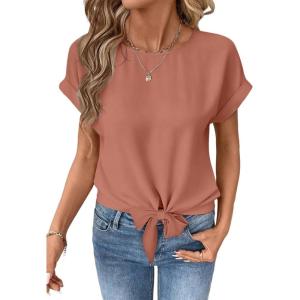 image:imageEVALESS Womens Tops Summer Cap Sleeve Tie Front Shirts 2026 Business Casual Work BlousesMineral Red