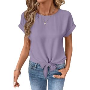 image:imageEVALESS Womens Tops Summer Cap Sleeve Tie Front Shirts 2026 Business Casual Work BlousesOrchid Petal