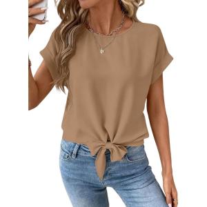 image:imageEVALESS Womens Tops Summer Cap Sleeve Tie Front Shirts 2026 Business Casual Work BlousesSmoke Gray