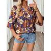image:imageEVALESS Summer Boho Tops for Women 2026 Trendy 34 Length Sleeve Womens Tops Flowy Floral Print V Neck Bohemian BlousesOrange