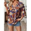 image:imageEVALESS Summer Boho Tops for Women 2026 Trendy 34 Length Sleeve Womens Tops Flowy Floral Print V Neck Bohemian BlousesOrange