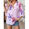 image:imageEVALESS Summer Boho Tops for Women 2026 Trendy 34 Length Sleeve Womens Tops Flowy Floral Print V Neck Bohemian BlousesPink