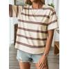 image:imageEVALESS Womens Camo Shirt Summer Graphic Tee Crewneck Short Sleeve Oversized Maple Leaf Camouflage Print TopsBrown Stripe