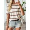 image:imageEVALESS Womens Camo Shirt Summer Graphic Tee Crewneck Short Sleeve Oversized Maple Leaf Camouflage Print TopsBrown Stripe