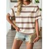 image:imageEVALESS Womens Camo Shirt Summer Graphic Tee Crewneck Short Sleeve Oversized Maple Leaf Camouflage Print TopsBrown Stripe