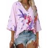 image:imageEVALESS Summer Boho Tops for Women 2026 Trendy 34 Length Sleeve Womens Tops Flowy Floral Print V Neck Bohemian BlousesPink