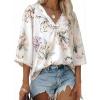 image:imageEVALESS Summer Boho Tops for Women 2026 Trendy 34 Length Sleeve Womens Tops Flowy Floral Print V Neck Bohemian BlousesWhite