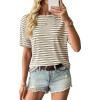 image:imageEVALESS Womens Camo Shirt Summer Graphic Tee Crewneck Short Sleeve Oversized Maple Leaf Camouflage Print TopsKhaki Stripe