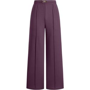 image:imageEVAELSS Wide Leg Pants Women Straight Elastic High Waisted Work Slacks Business Casual Pleated Dress Pants TrousersBurgundy