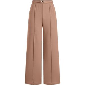 image:imageEVAELSS Wide Leg Pants Women Straight Elastic High Waisted Work Slacks Business Casual Pleated Dress Pants TrousersCamel