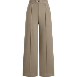 image:imageEVAELSS Wide Leg Pants Women Straight Elastic High Waisted Work Slacks Business Casual Pleated Dress Pants TrousersGreyish Green