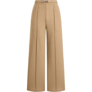 image:imageEVAELSS Wide Leg Pants Women Straight Elastic High Waisted Work Slacks Business Casual Pleated Dress Pants TrousersKhaki